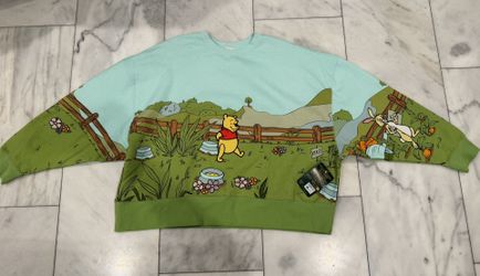 NEW Disney Sweater Womens XL Green Winnie The Pooh Eeyore Tigger Sweatshirt