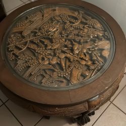 Oriental Carved Coffee Table With Three