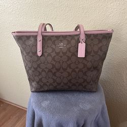 Coach F58292 City Zip Tote Khaki Signature Khaki/Petal