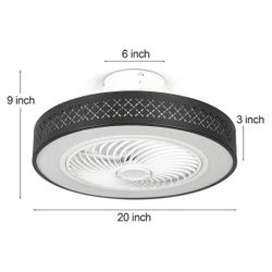 TOZING 20 in. LED Indoor Black Dimmable Matte Modern Cage Low Profile Flush Mount Ceiling Fan Light with Remote Control and App