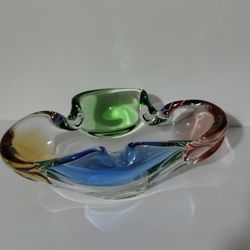 MID CENTURY RAINBOW CRYSTAL - GLASS BOWL 9"×7"×4"