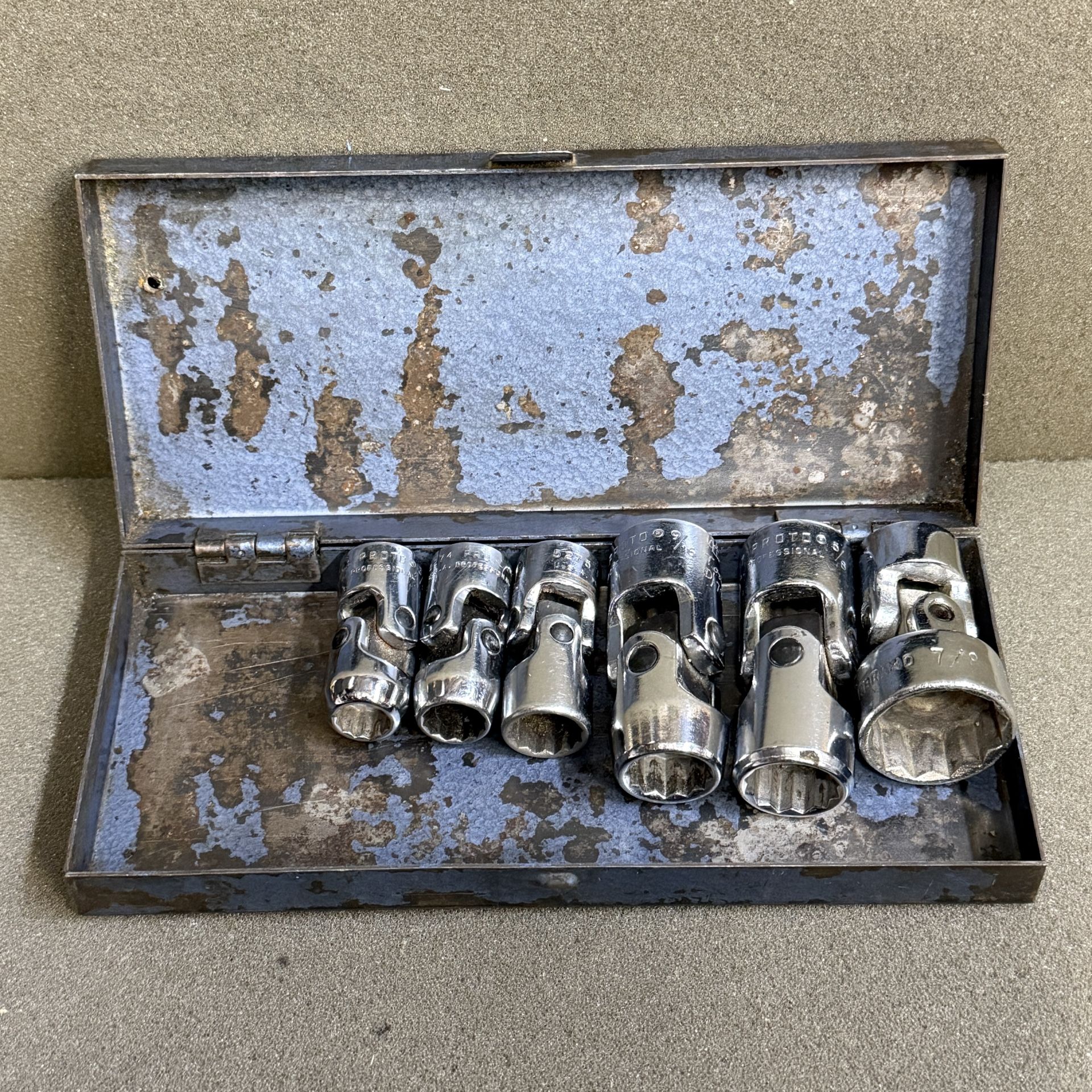 (6 piece set) PROTO UNIVERSAL SAE SOCKET SET, 3/8-7/8” -USA-