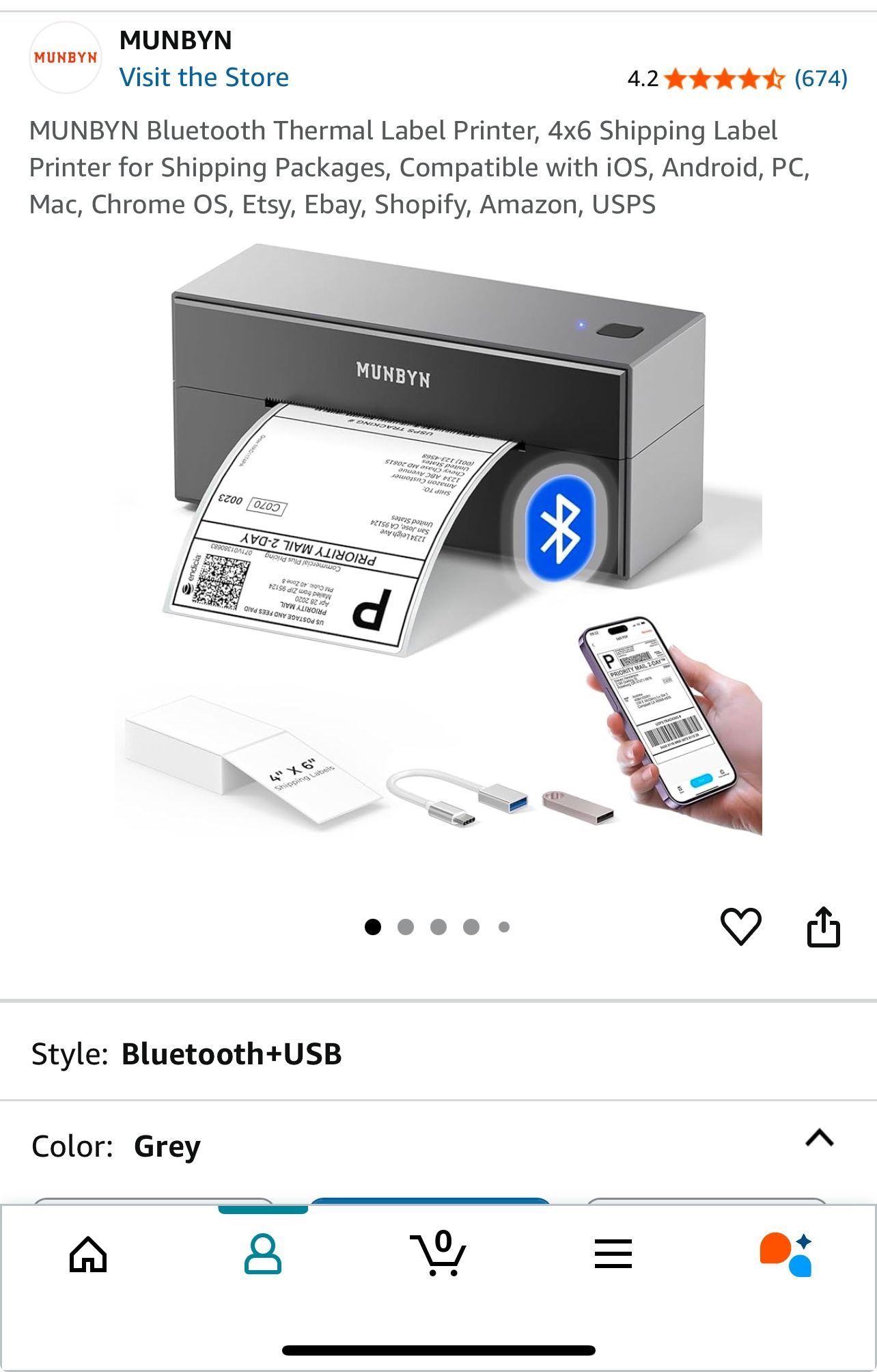 MUNBYN Bluetooth Thermal Label Printer, 4x6
