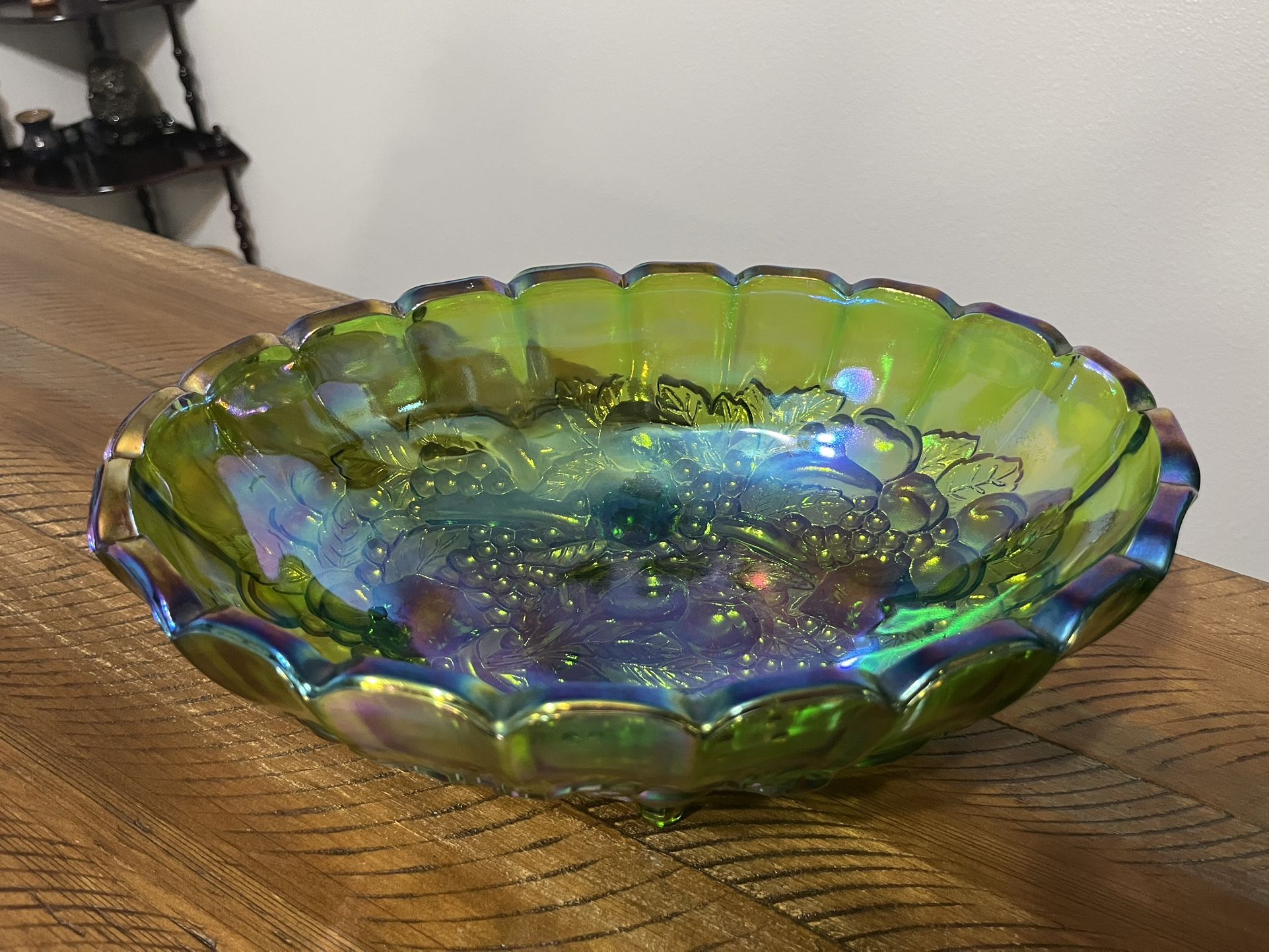 Green Carnival Glass Bowl