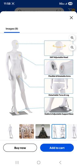 70" Full-Body Female Mannequin with Adjustable Metal Base, White, New