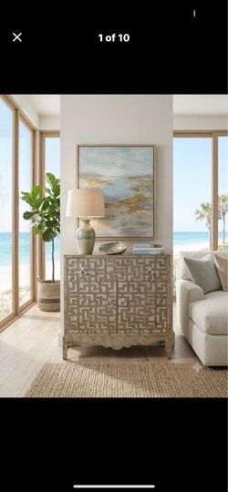 1: Modern Hollywood Regency Geometric Accent Cabinet – Champagne Gold & Silver