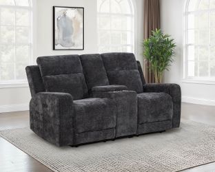 Kennett Dark Grey Chenille Upholstered Power Reclining Loveseat
