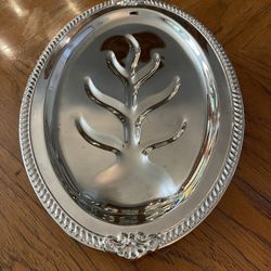Elegant Silver Colored Metal Serving Platter with Tree Shaped Well and Feet