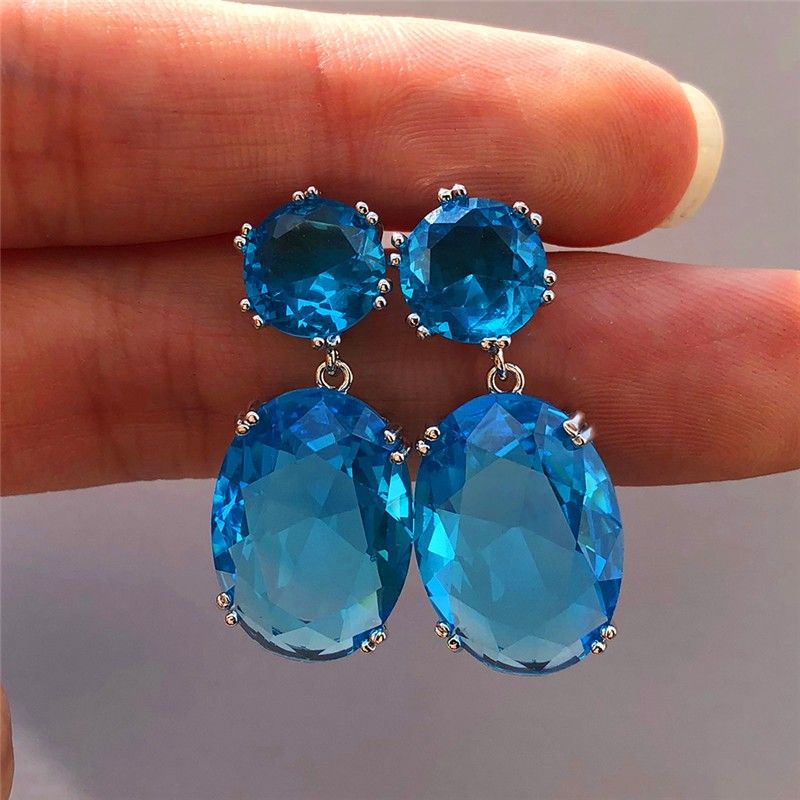 "Shiny Big Oval Colorful Gemstone CZ Earrings For Women, HA4263
