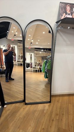 Full-Length Arched Floor Mirror Black Frame