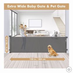 120 Inch Extra Wide Baby Gate Extra Long Dog Gate for The House Retractable Baby Gates for Doorways Super Large Pet Gate for Dogs Indoor Mesh Child Ga