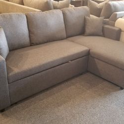 Brand New 87" x 57" Gray Or Black Linen Reversible Sectional + Ottoman