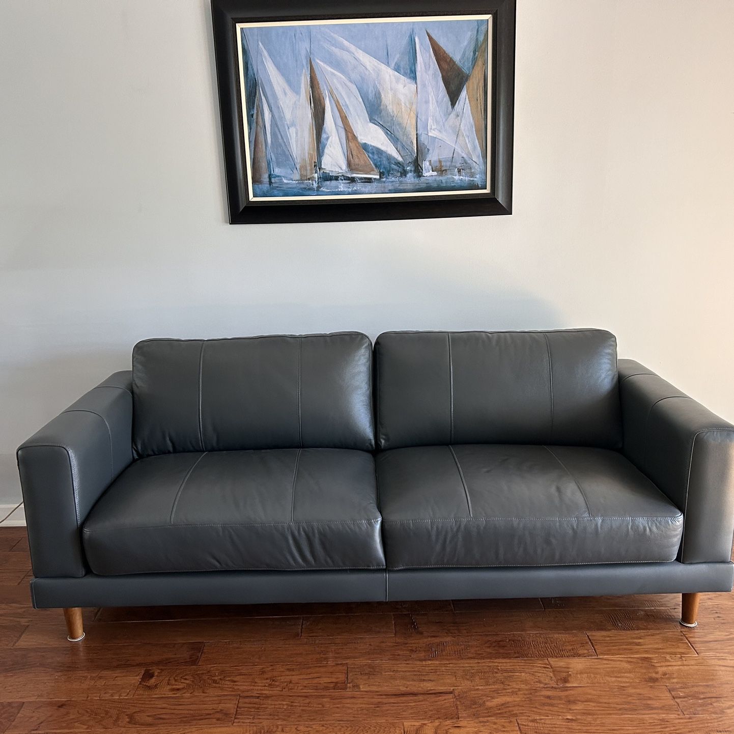 Slate Grey Leather Sofa 