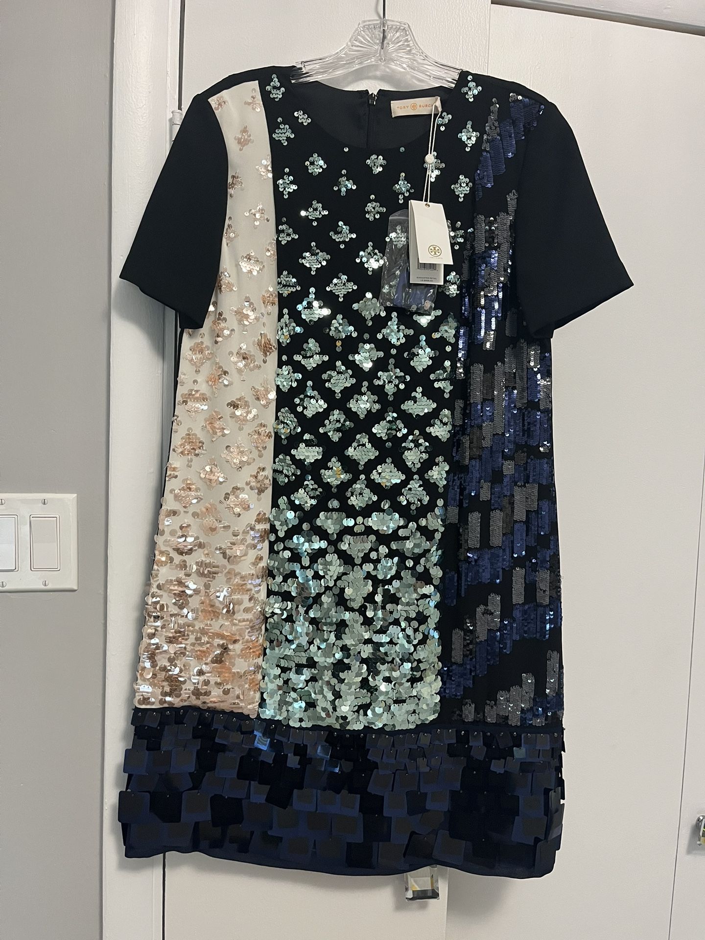 Tory Burch Colorblock Sequin T Shirt Dress NWT $689 SZ 2