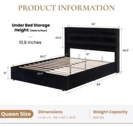 Queen Size Upholstered Platform Bed Frame with Mattress