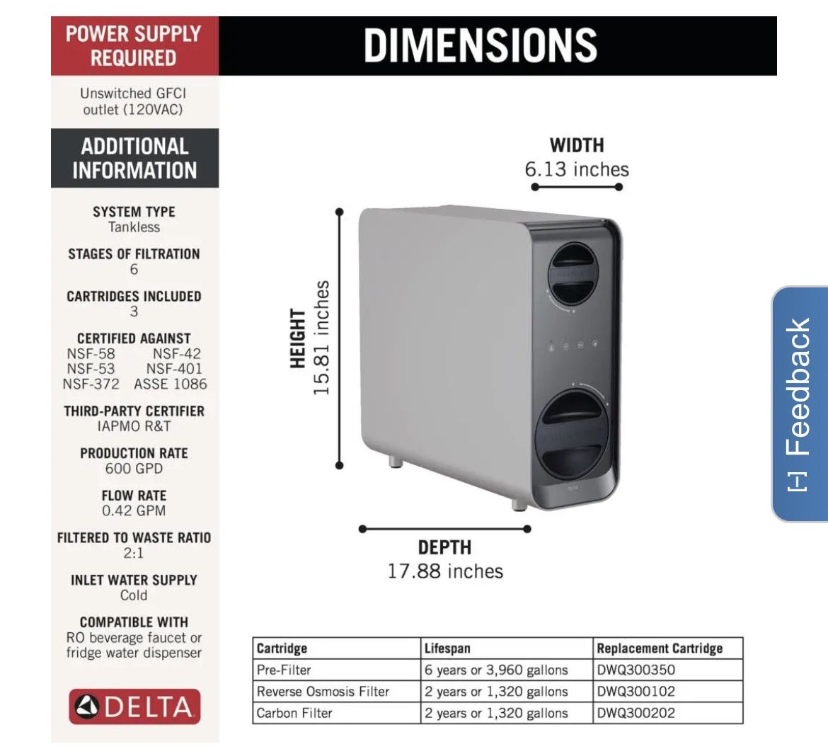 Delta Clarifi Tankless Under Sink 6-stage Reverse Osmosis System in a sealed box with faucet.