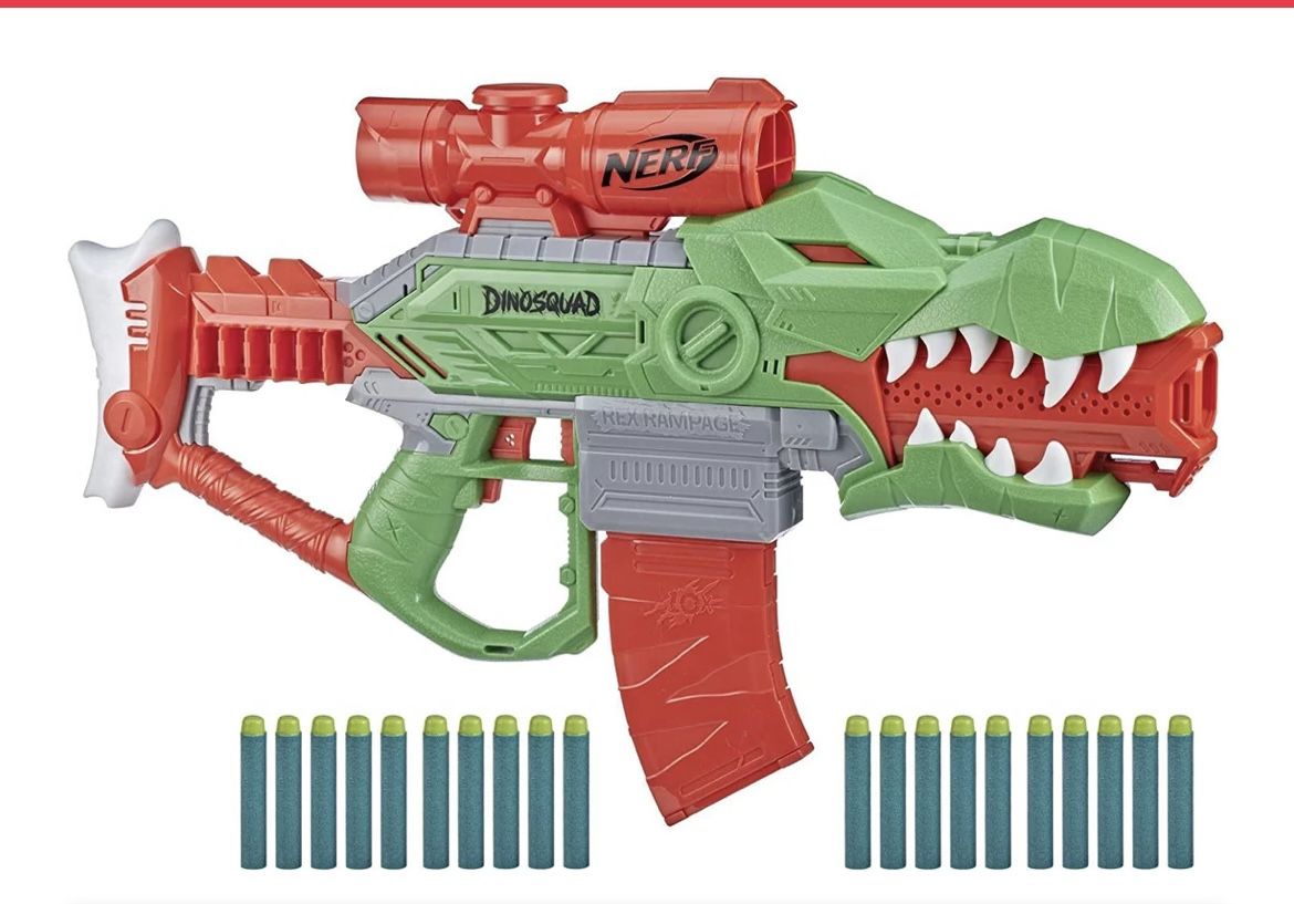 Nerf Dino Squad Rex Rampage Motorized Blaster with Clip & Scope