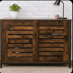 VASAGLE Sideboard, Kitchen Cabinet with Sliding Doors, Storage Cabinet, Living Room, Hall, Kitchen, Home Office, Steel Frame, Industrial Style, Rustic