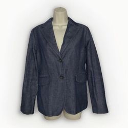 Size 8 Women Blue Banana Republic Blazer Denim Jacket Business Casual Career Cotton