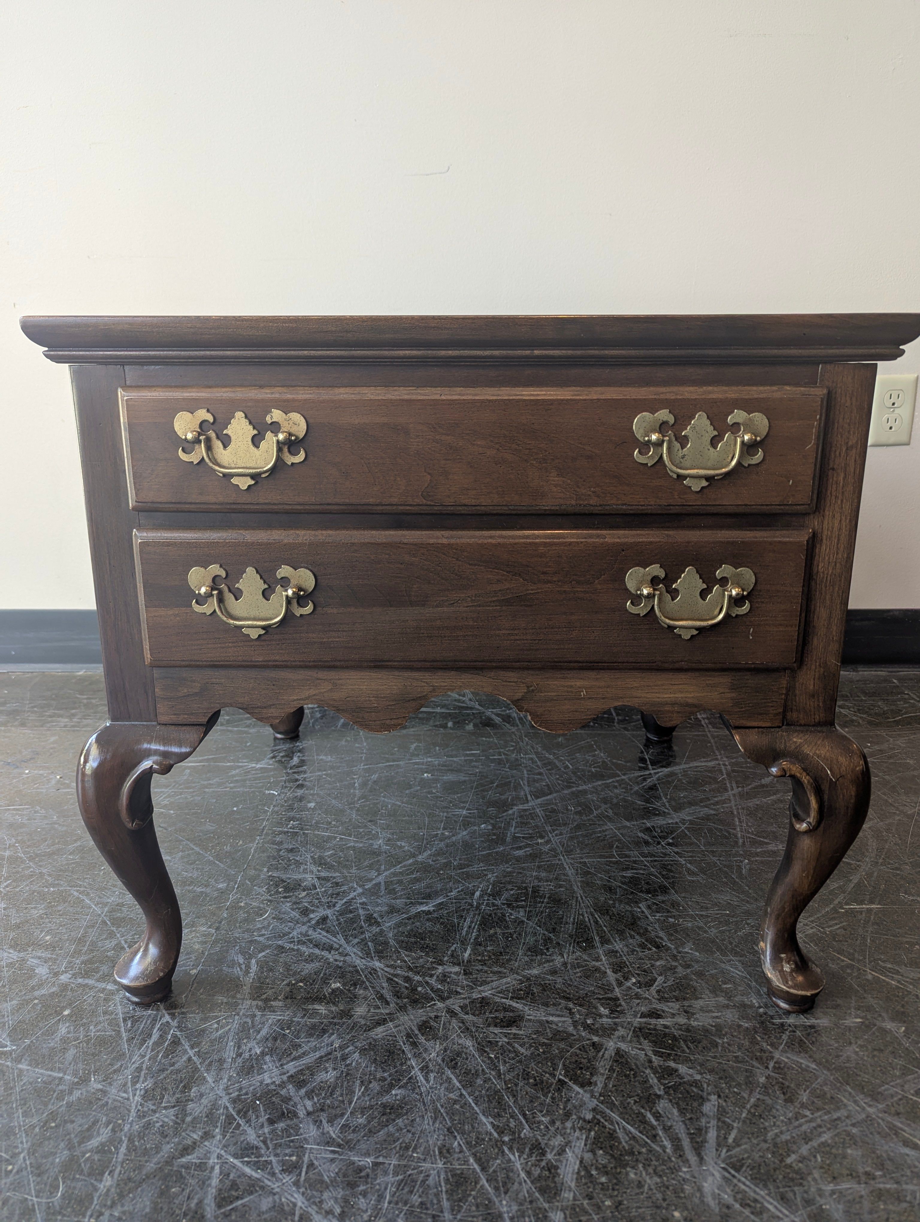 Ethan Allen Hardwood Side Table with Two Drawers