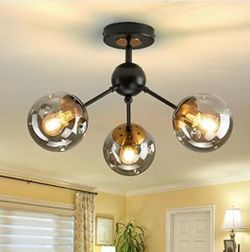 New 16.14” 3-Light Chandelier Sputnik Semi Flush Mount Ceiling Light Fixture W Glass Globe，Dimmable