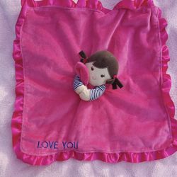 Carters Pink Plush Lovey LOVE YOU Baby Doll Security Blanket Satin Edge Crib Toy