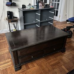 Wood Coffee Table With Movable Top And Storage 