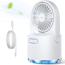 Desk Fan, Small Cooling Misting Fan with 300ML Large Water Tank and 7 Colorful Nightlight, 3 Speeds Rechargeable with 2000mAh Battery Powered Personal