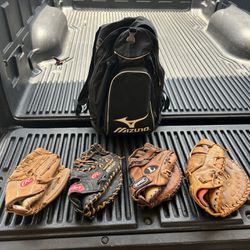 Baseball Gloves and Mizuno bag