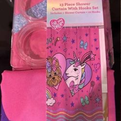 Jojo Siwa Shower Curtain, Rods, and Foam Bath Rug