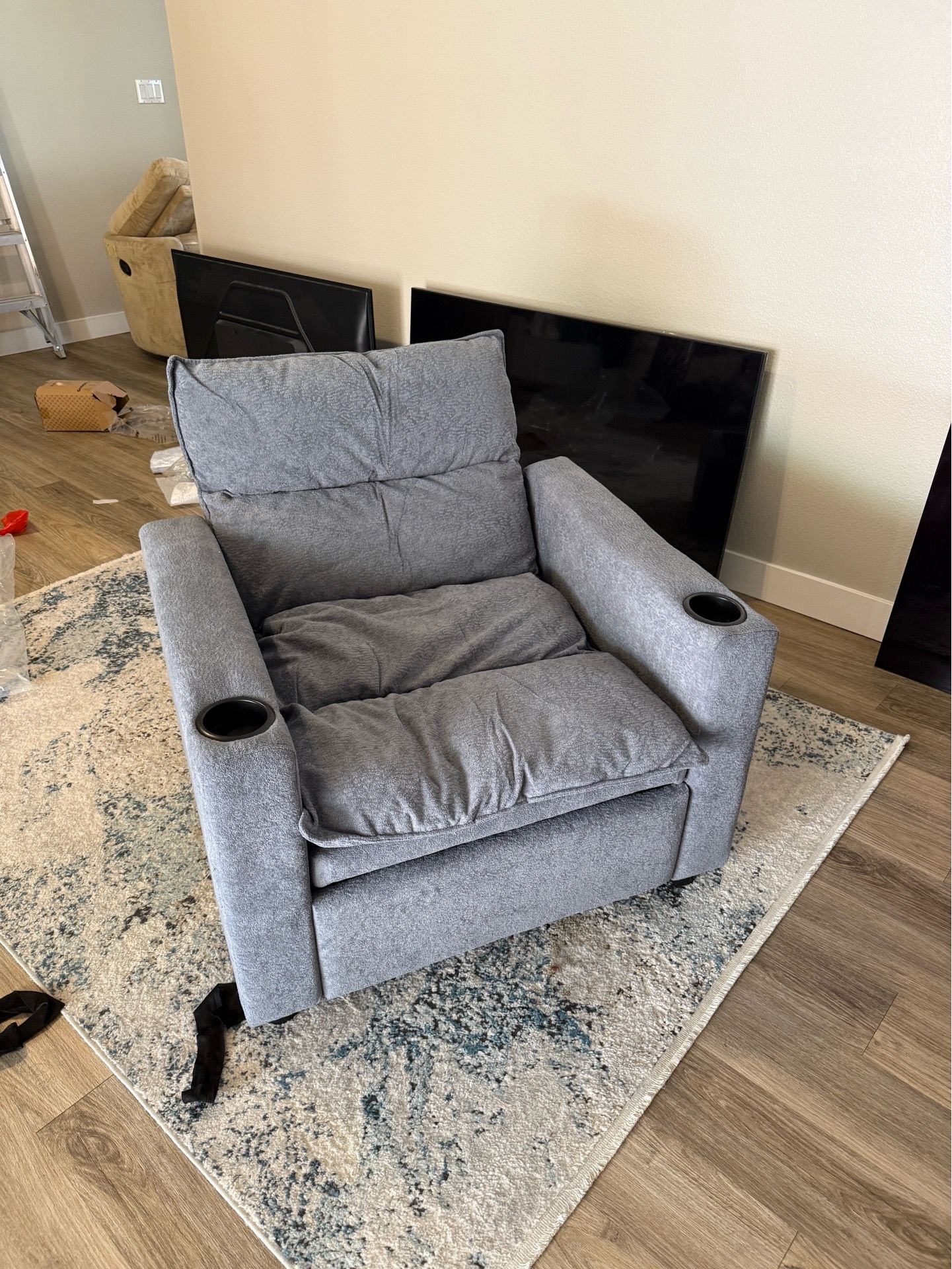 Grey pullout recliner chair couch bed