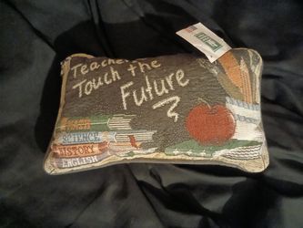 Vintage "Teachers Touch The Future" woven tapestry mini word pillow