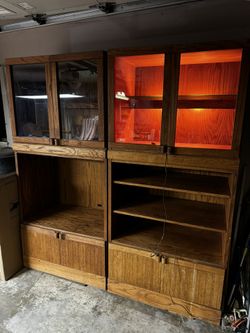 Two Large Heavy Duty Oak Shelves With Lights