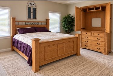 Oak California King Bed Frame + Dresser (Delivery Offered)