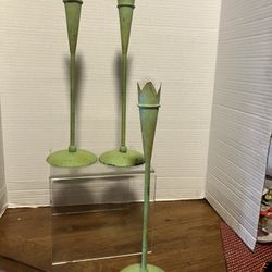 Set of Three Verdigris Taper Candle Holders-$30 Cash
