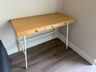 IKEA LILLÅSEN Bamboo Desk w/ 3 Drawers – White Metal Legs