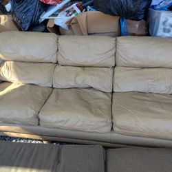 Long 3 Seat Tan Leather Couch 