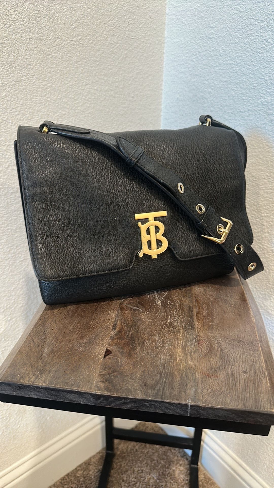 BURBERRY Alice TB Leather Flap Shoulder TB Bag Black