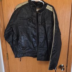 Arizona Jean Company Black Biker Jacket Men's L/G Full Zip Zipper Pockets Casual