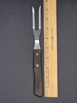 Vintage 2 Tine Meat Carving Fork, Stainless Steel/Wood Handle, Japan