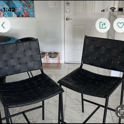 Set Of CB2 Leather Counter Stools