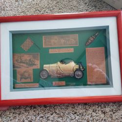 Super Cool Grand Prix Mercedes Antique Car Dated 1908 In Framed Shadowbox Make Offer
