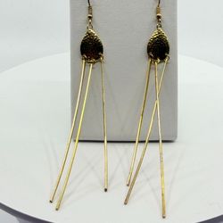 Gold Tone Hammered Teardrop Dangle Earrings - Modern Chic Statement