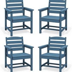 New in box SERWALL Outdoor Dining Chairs Set of 4, All-Weather HDPE Patio Chair with 19.7" Widened Seat, for Backyard, Garden, navy Blue