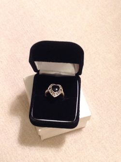 Vintage Sterling Silver Onyx Marcasite Heart Ring - Size 7