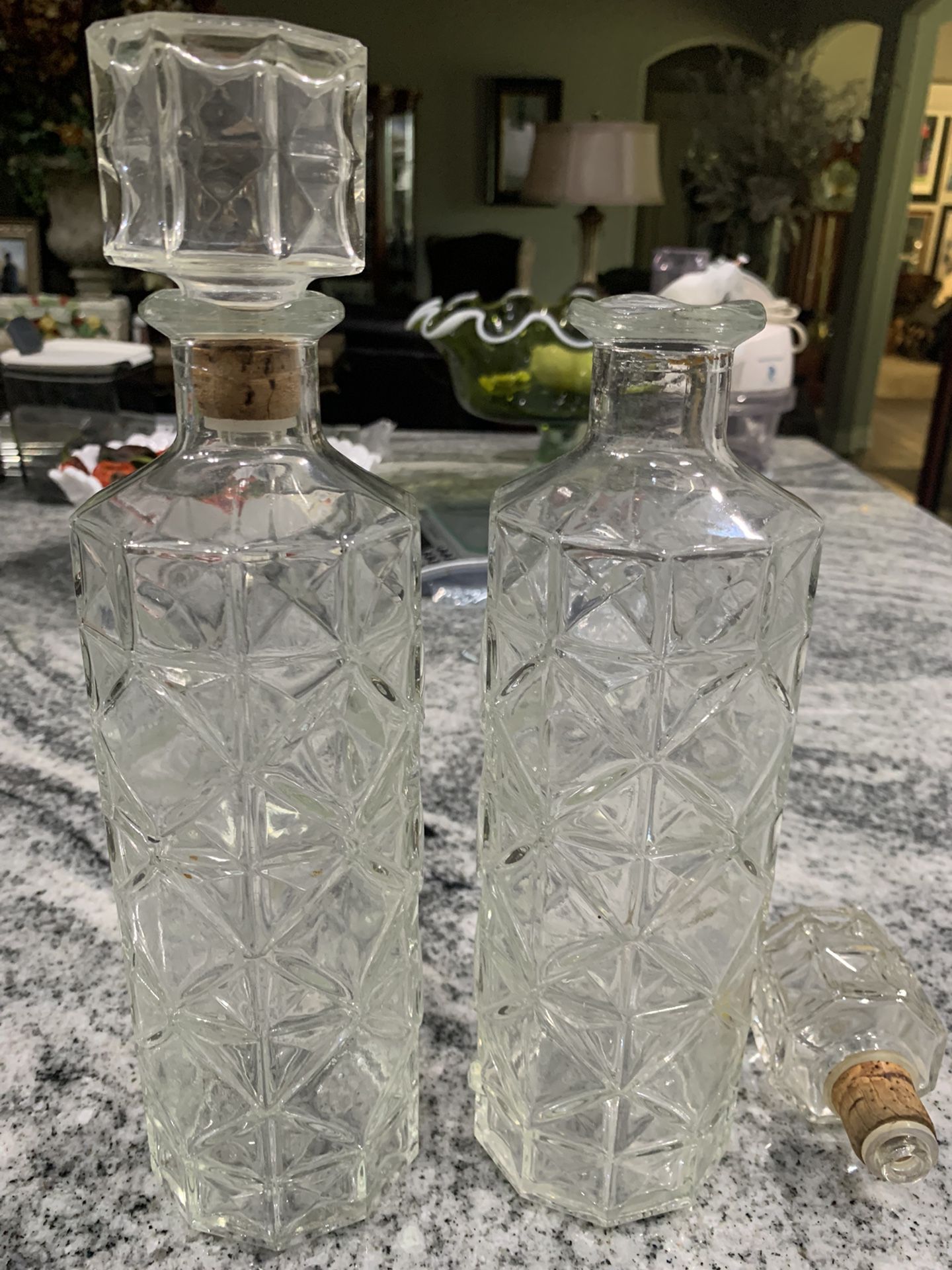Matching Antique Heavy Glass Liquor Bottles 