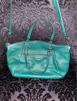 Coach Teal Pebbled Leather Satchel Bag