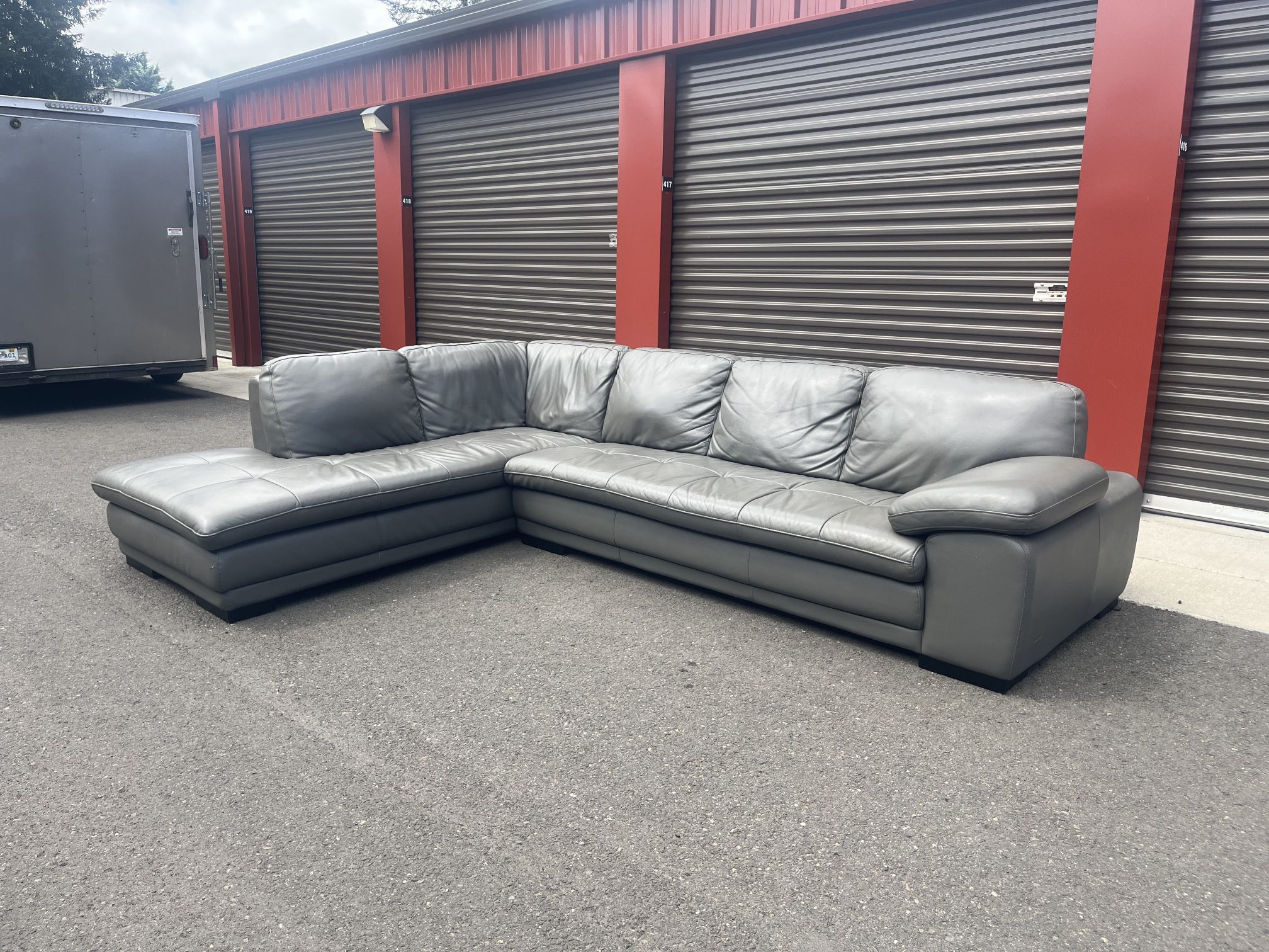 Grey Leather Sectional Couch - Free Delivery! 
