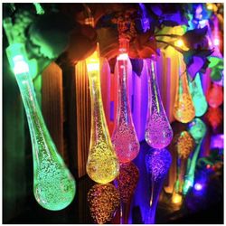 30 LED Water Drop Solar Powered String Lights Waterproof, 21.3ft 8 Modes Fairy Garden Decorative Light for Outdoor Indoor Patio Christmas Tre