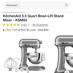 KitchenAid 5.5 Quart Bowl-Lift Stand Mixer - KSM55